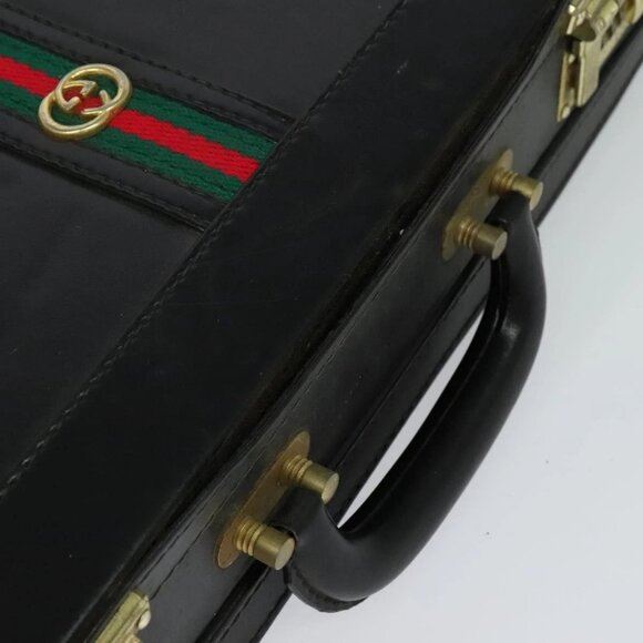 GUCCI Web Sherry Line Attache case Hand Bag Leather Red Black Green Auth - Picture 7 of 16